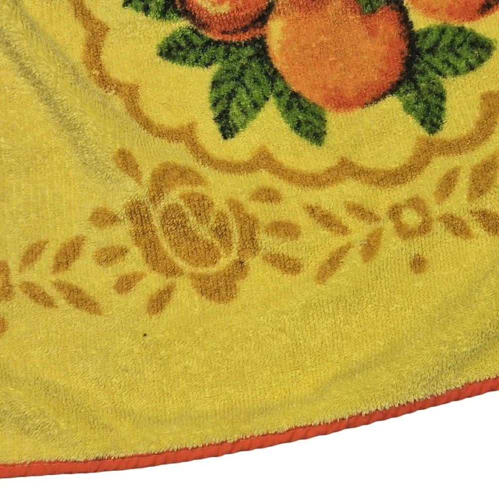 Vintage 70s Yellow Terry Cloth Half Apron Orange Fruit Floral Retro Kitchen